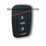 Funda protectora de silicón negro decorada calidad de horno 3 botones abrir cerrar cajuela para llave inteligente de presencia keyless Volkswagen Passat B8 Tiguan Polo T6 T-Roc Taos Magotan Skoda Octavia A7 Kodiaq Rapid Fabia Karoq Seat León Ateca Toledo Ibiza, antideslizante resistente altas temperaturas