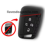 Funda protectora de silicón negro con línea roja decorada calidad de horno 4 botones abrir cerrar cajuela arrancador remoto para llave inteligente de presencia keyless Volkswagen Tiguan Passat Golf 7 Alltrack Atlas Magotan 2018 en adelante, antideslizante resistente altas temperaturas