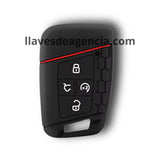 Funda protectora de silicón negro con línea roja decorada calidad de horno 4 botones abrir cerrar cajuela arrancador remoto para llave inteligente de presencia keyless Volkswagen Tiguan Passat Golf 7 Alltrack Atlas Magotan 2018 en adelante, antideslizante resistente altas temperaturas