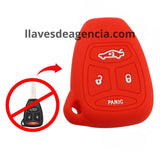 Funda protectora de silicón color rojo antiderrapante grado horno para llave control remoto CY22 de 4 botones cerrar abrir cajuela pánico compatible con Chrysler 300 300C Dodge Charger Durango Magnum Dakota Ram Jeep Grand Cherokee Commander Aspen resistente al agua y lavadora con protección total