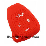 Funda protectora de silicón color rojo antiderrapante grado horno para llave control remoto CY22 de 4 botones cerrar abrir cajuela pánico compatible con Chrysler 300 300C Dodge Charger Durango Magnum Dakota Ram Jeep Grand Cherokee Commander Aspen resistente al agua y lavadora con protección total