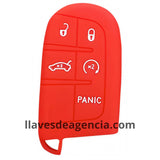 Funda protectora de silicón color rojo antiderrapante grado horno para llave inteligente control remoto CY26 de 4 botones compatible con Fiat 500 500L 500X Toro Chrysler 300 Dodge Challenger Durango Charger Journey Ram 1500 2500 Jeep Cherokee Grand Cherokee Compass Renegade Wrangler resistente al agua y lavadora con protección total
