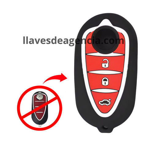 Funda Protectora Silicona Negro Centro Rojo Líneas Blancas para Llave Abatible Alfa Romeo 3 Botones - Antiderrapante Resistente a Caídas - Compatible Giulia Stelvio Giulietta