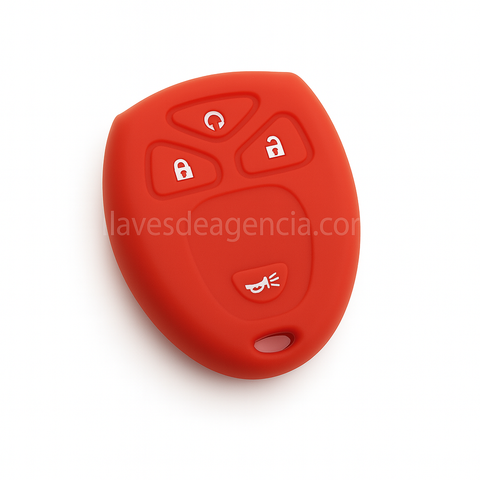 Funda protectora de silicona roja para llave Chevrolet de 4 botones con arrancador remoto a distancia, compatible con Silverado Cheyenne Suburban Tahoe, resistente a altas temperaturas con botones de cerrar abrir arranque y pánico