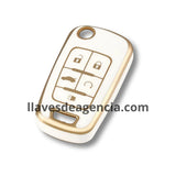 Funda TPU abatible navaja 5 botones Chevrolet Cruze Malibu Camaro Aveo Equinox Sonic Opel Buick blanco brillante iconos dorados arrancador remoto