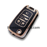 Funda TPU abatible navaja 5 botones Chevrolet Cruze Malibu Camaro Aveo Equinox Sonic Opel Buick negro brillante iconos dorados arrancador remoto