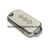 Funda protectora TPU blanco brillante para llave abatible tipo navaja Chevrolet Aveo Groove Captiva Wuling Hongguang Baojun 510 730 360 3 botones diseño exclusivo iconos dorados
