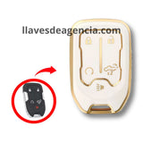 Funda protectora TPU blanco brillante para llave de presencia Chevrolet GMC Pick Up 5 botones Silverado Sierra Colorado Yukon XL Acadia Terrain diseño exclusivo con iconos dorados