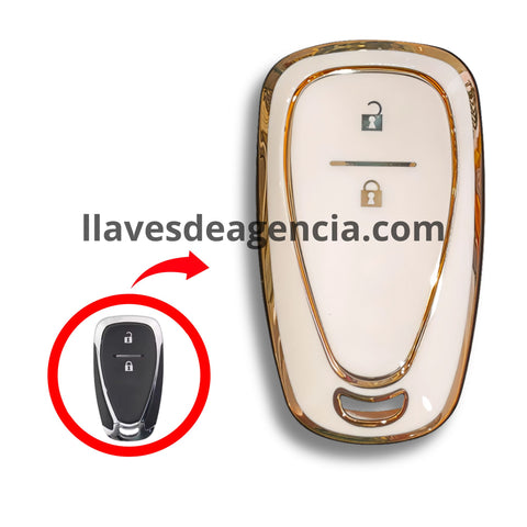 Funda TPU llave inteligente presencia Chevrolet Malibu Blazer Traverse Onix Equinox 2 botones blanco brillante iconos dorados