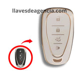 Funda TPU llave inteligente presencia Chevrolet Malibu Cruze Onix Cavalier Aveo Sonic Spark 4 botones abrir cerrar cajuela pánico blanco brillante dorado