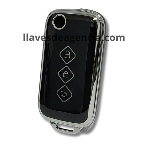 Funda protectora TPU negro brillante para llave abatible tipo navaja Chevrolet Aveo Groove Captiva Wuling Hongguang Baojun 510 730 360 3 botones diseño exclusivo iconos dorados