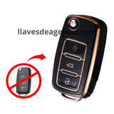Vista detalle de funda protectora TPU negro brillante para llave Volkswagen Golf Jetta Passat Tiguan Polo Beetle Skoda Octavia Seat León mostrando acabado premium resistente al agua, material suave al tacto fácil limpieza