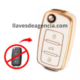 Funda protectora TPU blanco brillante material premium resistente al agua para llave Volkswagen Golf Jetta Passat Tiguan Polo Beetle Skoda Octavia Superb Fabia Seat León Ibiza Toledo Ateca, acabado suave fácil limpieza