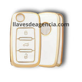 Funda protectora TPU blanco brillante material premium resistente al agua para llave Volkswagen Golf Jetta Passat Tiguan Polo Beetle Skoda Octavia Superb Fabia Seat León Ibiza Toledo Ateca, acabado suave fácil limpieza