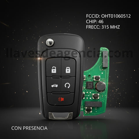 Llave inteligente 5 botones vista frontal OHT01060512 Chevrolet Impala Buick LaCrosse Regal con presencia
