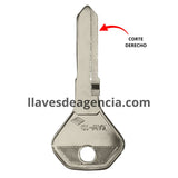 Llave virgen motocicleta Kawasaki perfil KAW-1D bronce con cubierta níquel vista completa para duplicado cerrajero profesional