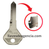 Llave virgen para motocicleta Kawasaki perfil KAW-1I fabricada en bronce con cubierta de níquel corte izquierdo, compatible con cerradura chapa cilindro y candado, compra mínima 5 piezas, venta mayoreo para cerrajeros profesionales