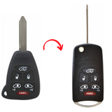 Carcasa llave abatible tipo navaja 6 botones con base de metal para Chrysler 300 Aspen Town Country Dodge Caravan Jeep Commander Grand Cherokee 2004-2007, incluye 2 puertas laterales corredizas y cajuela
