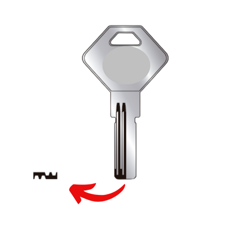 Llave virgen alta seguridad DEXTER DEX-11 tipo puntos domino fabricada en bronce con cubierta de níquel, compatible con Austral DEX-11, Alba y JMA DX-11D para candados y cerraduras de alta seguridad, requiere corte especializado por cerrajero profesional