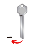 Llave virgen LOCK LO-58 fabricada en bronce con cubierta de níquel, compatible con Austral LO-58, Alba R58 y JMA LOC-5D para candados y cerraduras cilindro, requiere corte por cerrajero profesional